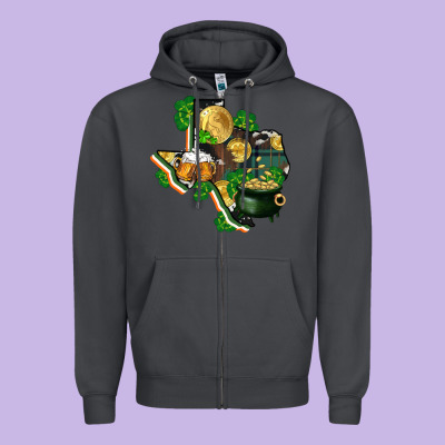 Texas Map St Patricks Day Zipper Hoodie Designed By Fadigitalartstudio