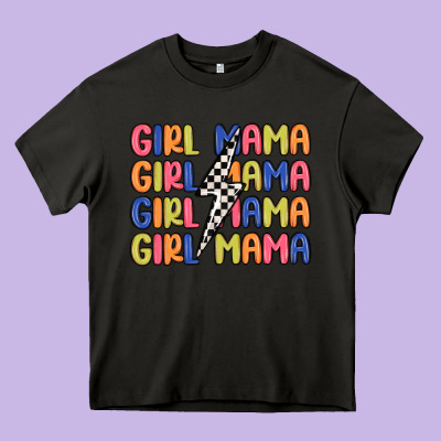 Girl Mama Lightning Bolt Heavy Core Tee Designed By Maliassmallbusiness