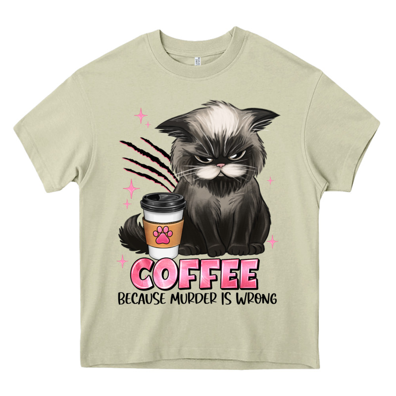 Coffee Because Murder Is Wrong Grumpy Cat Heavy Core Tee by JahusDesignShop | Teevron