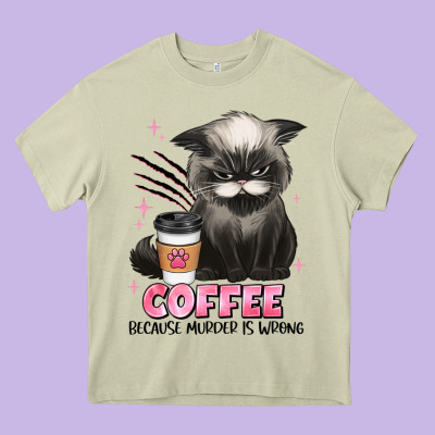 Coffee Because Murder Is Wrong Grumpy Cat Heavy Core Tee Designed By Jahusdesignshop