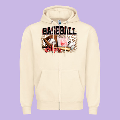 Baseball Vibes Zipper Hoodie Designed By Fadigitalartstudio