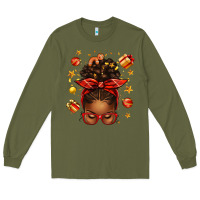 Army Green christmas afro messy bun Long Sleeve Tee - texasbilliewilder