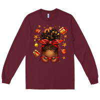 Burgundy christmas afro messy bun Long Sleeve Tee - texasbilliewilder