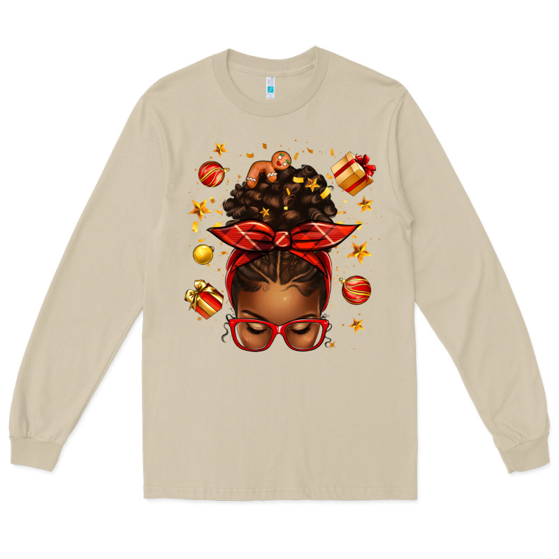 Christmas Afro Messy Bun Long Sleeve Tee by texasbilliewilder | Teevron