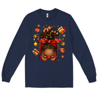 Navy christmas afro messy bun Long Sleeve Tee - texasbilliewilder
