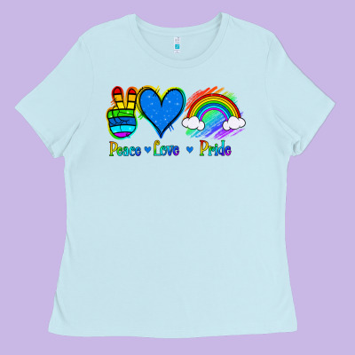 Peace Love Pride Ladies Tee Designed By Jasminsmagicworld
