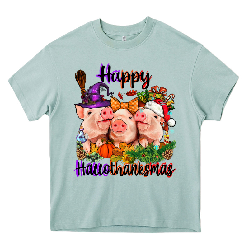 Happy Hallothanksmas Pigs Heavy Core Tee by NancyCooperArtShop | Teevron