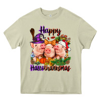 Mossy Happy Hallothanksmas Pigs Heavy Core Tee - NancyCooperArtShop