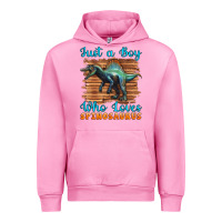 Fuchsia Pink just a boy who loves baby spinosaurus Urban Hoodie - Artiststas