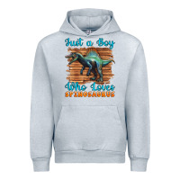 Heather Grey just a boy who loves baby spinosaurus Urban Hoodie - Artiststas