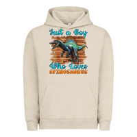 Pigment French Oak just a boy who loves baby spinosaurus Urban Hoodie - Artiststas