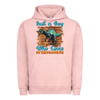Pigment Salmon just a boy who loves baby spinosaurus Urban Hoodie - Artiststas