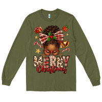 Army Green merry christmas afro messy bun Long Sleeve Tee - texasbilliewilder