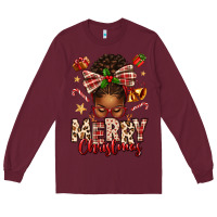 Burgundy merry christmas afro messy bun Long Sleeve Tee - texasbilliewilder