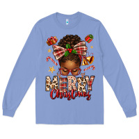 Colony Blue merry christmas afro messy bun Long Sleeve Tee - texasbilliewilder