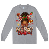 Heather Grey merry christmas afro messy bun Long Sleeve Tee - texasbilliewilder