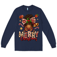 Navy merry christmas afro messy bun Long Sleeve Tee - texasbilliewilder
