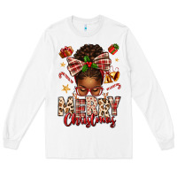 White merry christmas afro messy bun Long Sleeve Tee - texasbilliewilder