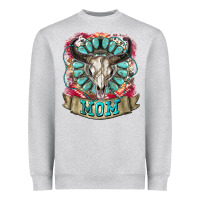 Heather Grey Mom Bull Skull Mother's Day Heavyweight Sweatshirt - CowGirlArtShop