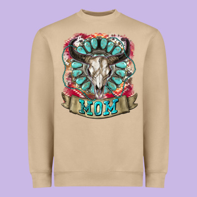 Mom Bull Skull Mother's Day Heavyweight Sweatshirt Designed By Cowgirlartshop