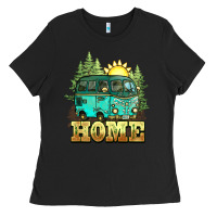 Black camping caravan home Ladies Tee - NancyCooperArtShop