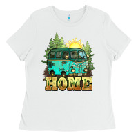 White camping caravan home Ladies Tee - NancyCooperArtShop