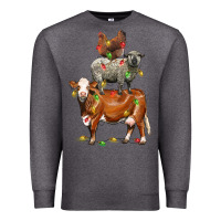 Charcoal Heather Christmas cow sheep and chicken Premium Sweatshirt - LillyAllenDesigns