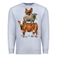Heather Grey Christmas cow sheep and chicken Premium Sweatshirt - LillyAllenDesigns