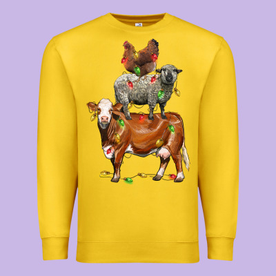 Christmas Cow Sheep And Chicken Premium Sweatshirt Designed By Lillyallendesigns