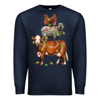 Navy Christmas cow sheep and chicken Premium Sweatshirt - LillyAllenDesigns