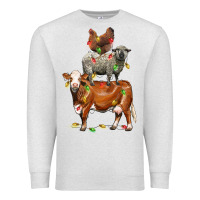 Oatmeal Heather Christmas cow sheep and chicken Premium Sweatshirt - LillyAllenDesigns