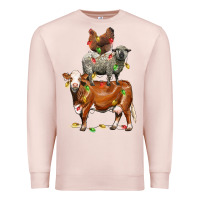 Pale Pink Christmas cow sheep and chicken Premium Sweatshirt - LillyAllenDesigns