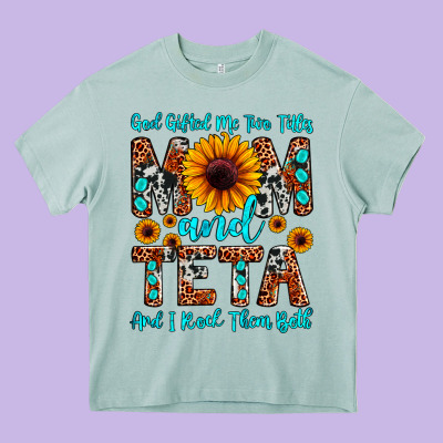 God Gifted Me Two Titles Mom And Teta And I Rock T Heavy Core Tee Designed By Jahusdesignshop