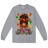 Heather Grey santas favorite lunch lady afro messy bun Long Sleeve Tee - texasbilliewilder