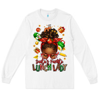 Santas Favorite Lunch Lady Afro Messy Bun Long Sleeve Tee | Teevron