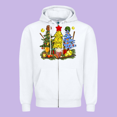 Christmas With Softball Trees Bbs Zipper Hoodie Designed By Bundleandbundleshop