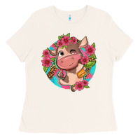 Bone cute cow pink flowers and leopard pattern Ladies Tee - NancyCooperArtShop