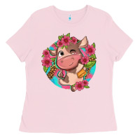 Bubblegum Pink cute cow pink flowers and leopard pattern Ladies Tee - NancyCooperArtShop