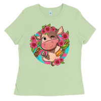 Matcha cute cow pink flowers and leopard pattern Ladies Tee - NancyCooperArtShop
