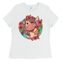 White cute cow pink flowers and leopard pattern Ladies Tee - NancyCooperArtShop