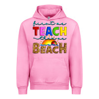 Fuchsia Pink first we teach then we beach Urban Hoodie - Artiststas
