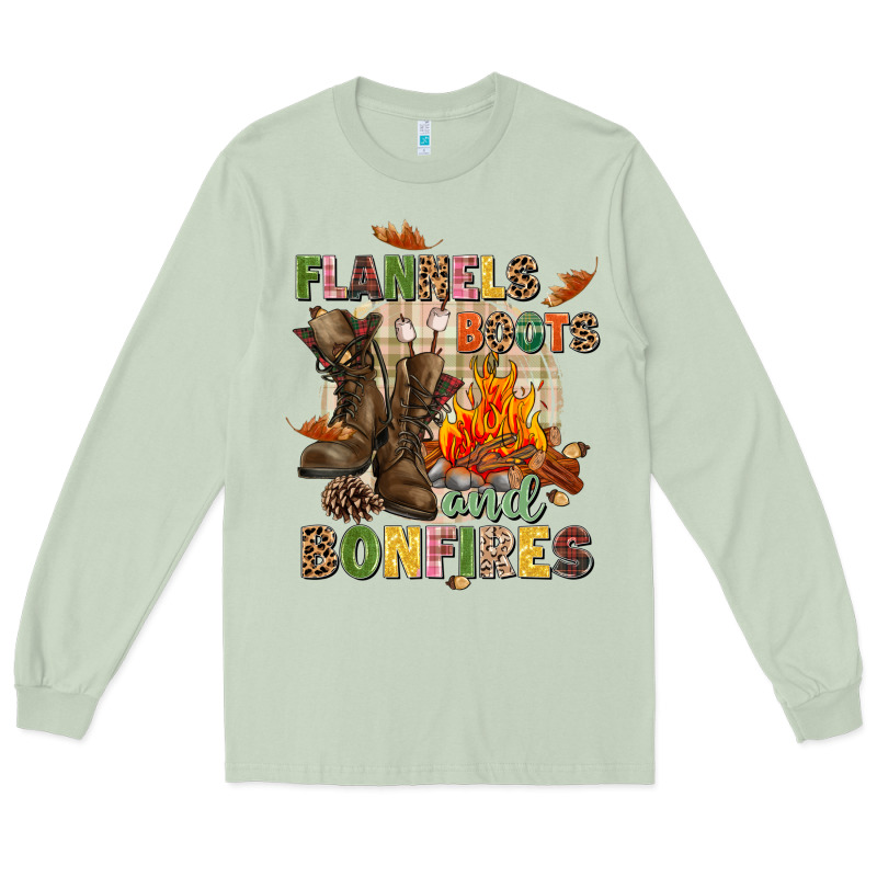 Flannels Boots And Bonfires Long Sleeve Tee by NancyCooperArtShop | Teevron