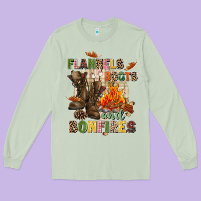 Flannels Boots And Bonfires Long Sleeve Tee Designed By Nancycooperartshop