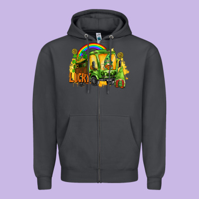 Lucky Gnomes Truck St. Patrick's Day Zipper Hoodie Designed By Fadigitalartstudio
