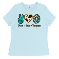 Baby Blue Peace Love Turquoise Ladies Tee - Jasminsmagicworld