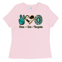 Bubblegum Pink Peace Love Turquoise Ladies Tee - Jasminsmagicworld