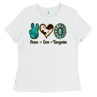 White Peace Love Turquoise Ladies Tee - Jasminsmagicworld