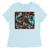 Baby Blue floral american football  helmet Ladies Tee - NancyCooperArtShop