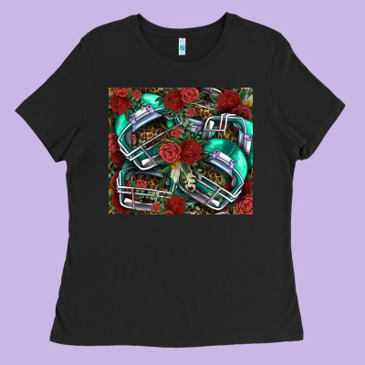 Floral American Football  Helmet Ladies Tee Designed By Nancycooperartshop