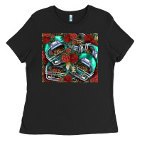 Black floral american football  helmet Ladies Tee - NancyCooperArtShop